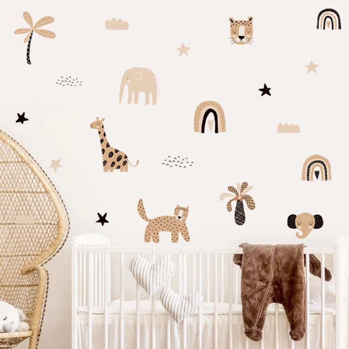 Baby Nursery Decor Girl - ملصقات جدارية بوهو كرتونية بألوان مائية