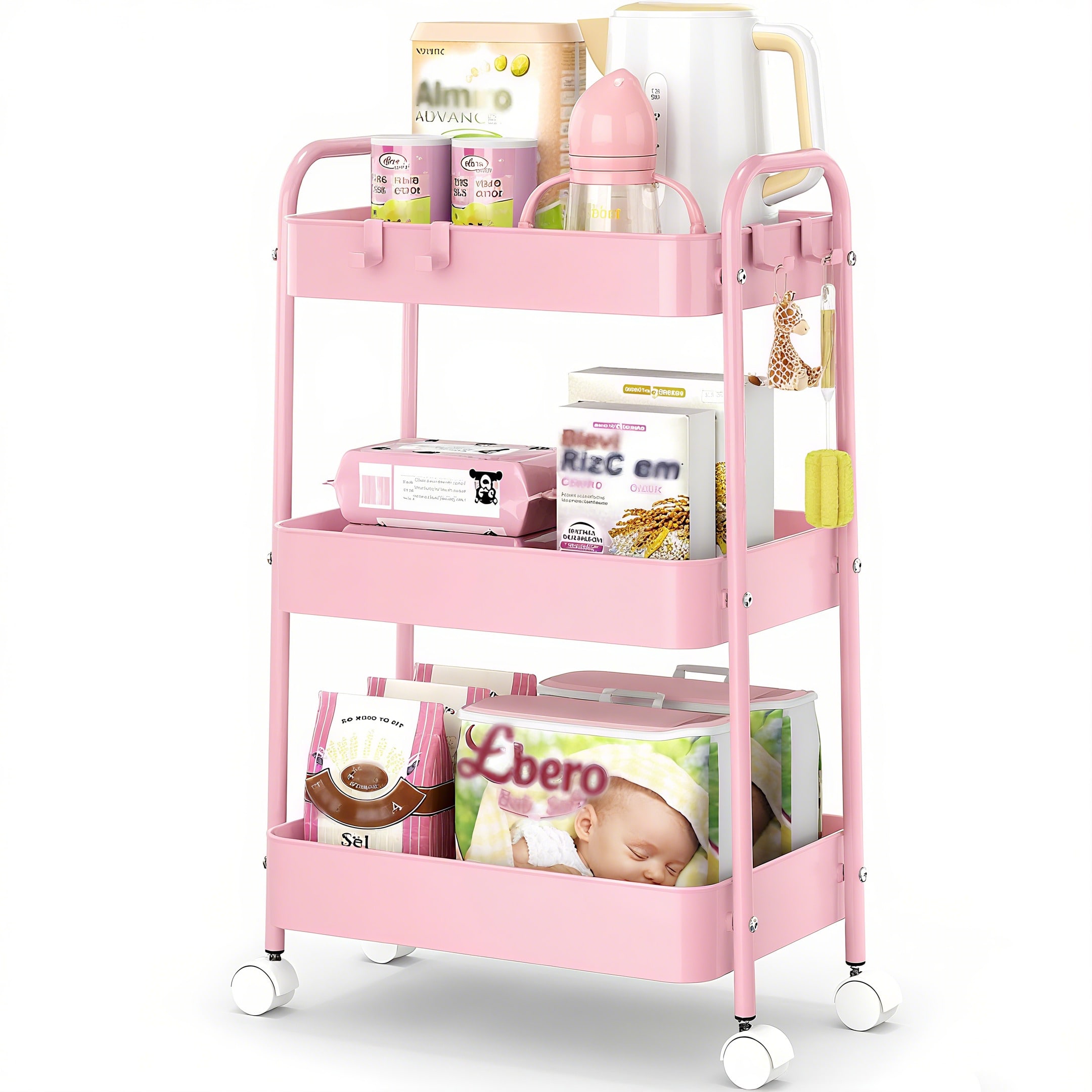 عربة تخزين معدنية بثلاث طبقات  - مراجعة Baby Nursery Trolley وسعره