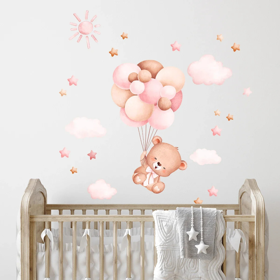 ملصق حائط على شكل دب بالون كرت - مراجعة Baby Girl Nursery Quotes وسعره